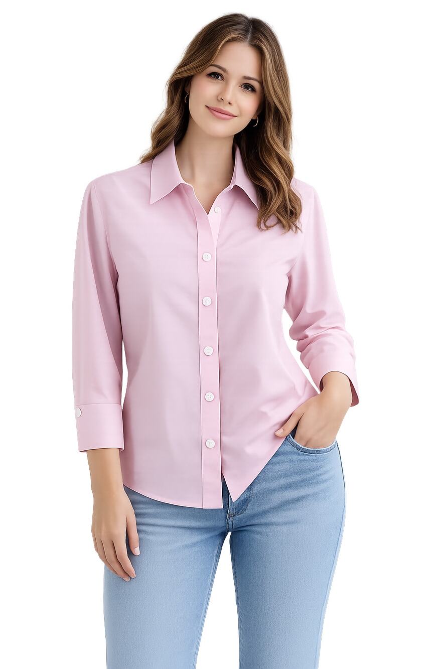 Foxcroft Pink Non Iron Fitted Shirt Womens 18 Cotton 3/4 Sleeve Office Party